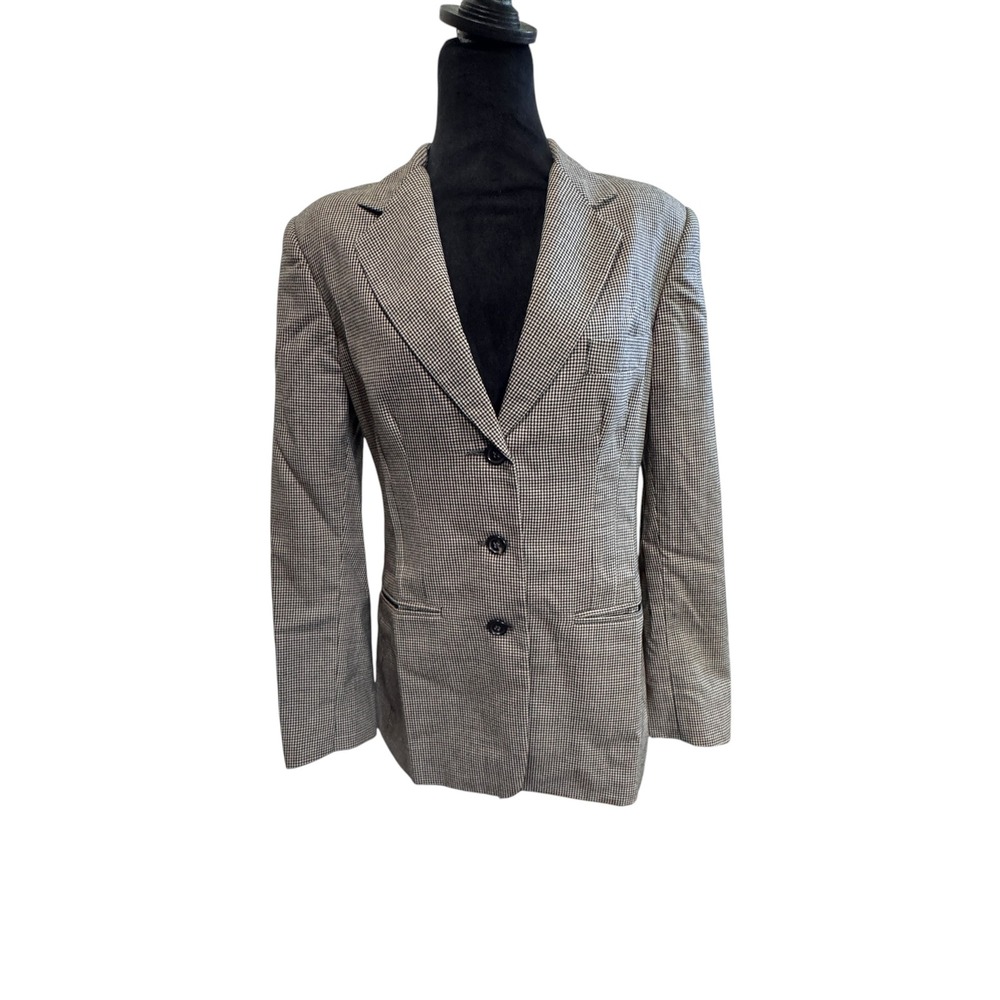 Unbranded Houndstooth Blazer Women Small Black Tan Tailored Dark Academia Preppy